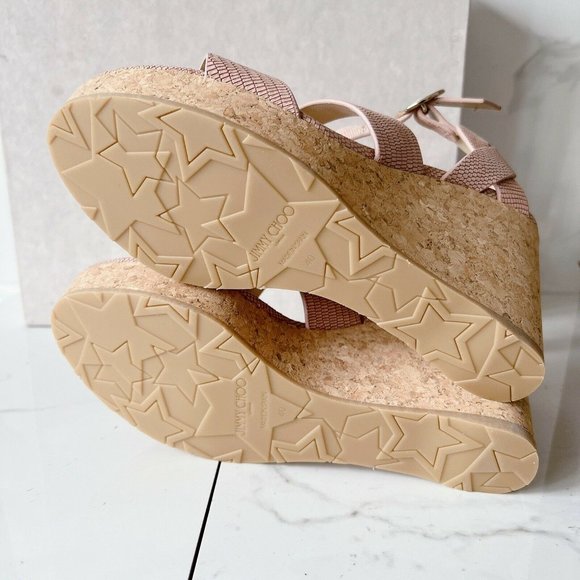 NIB Jimmy Choo Aleili 100 Leather Platform Wedge Sandals Blush Size US 10 EU 40 - Picture 10 of 12